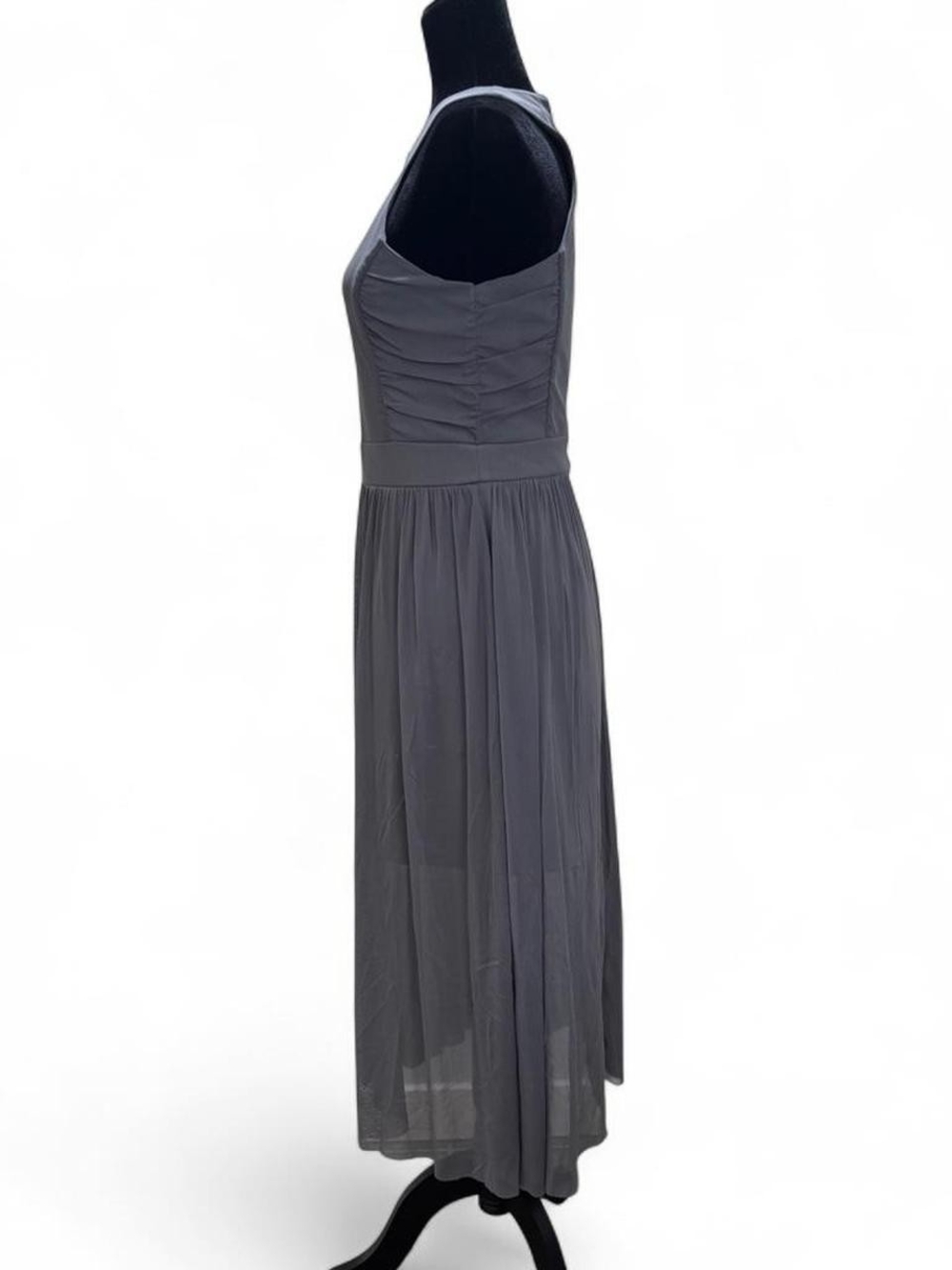 Sleeveless Gray Midi Dress with Ruched Sides by - Picture 3 of 5